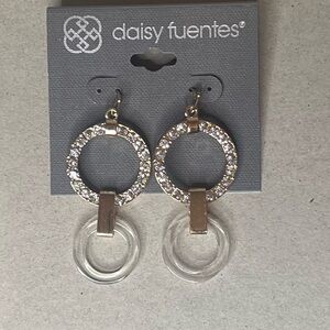 NWT Daisy Fuentes Gold and Clear Circle Dangle Earrings